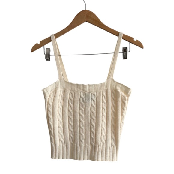 Anthropologie Tops - By Anthropologie Cropped Cream Cable Knit Tank Top
